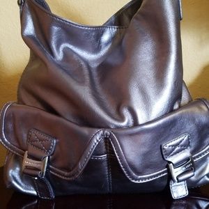 Michael Kors Silver Metallic Leather Ranger Hobo